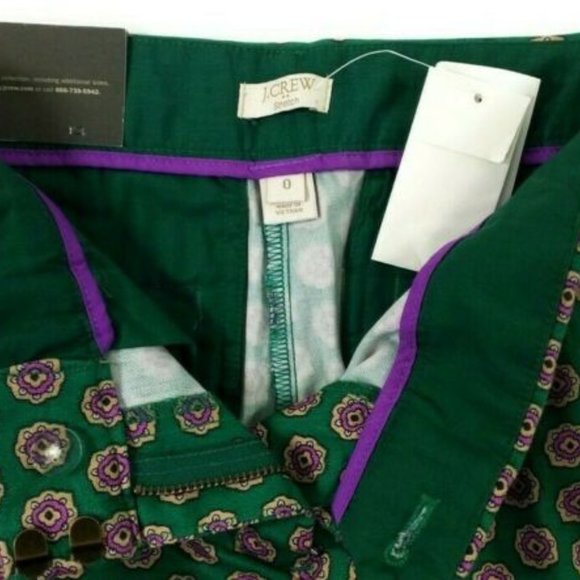 J. Crew Factory Green Pink Medallion Print City Fit Skimmer Pants Womens 0 - Picture 10 of 13